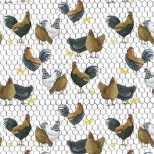 Farmall Farm Roosters  Chickens Cotton Fabric