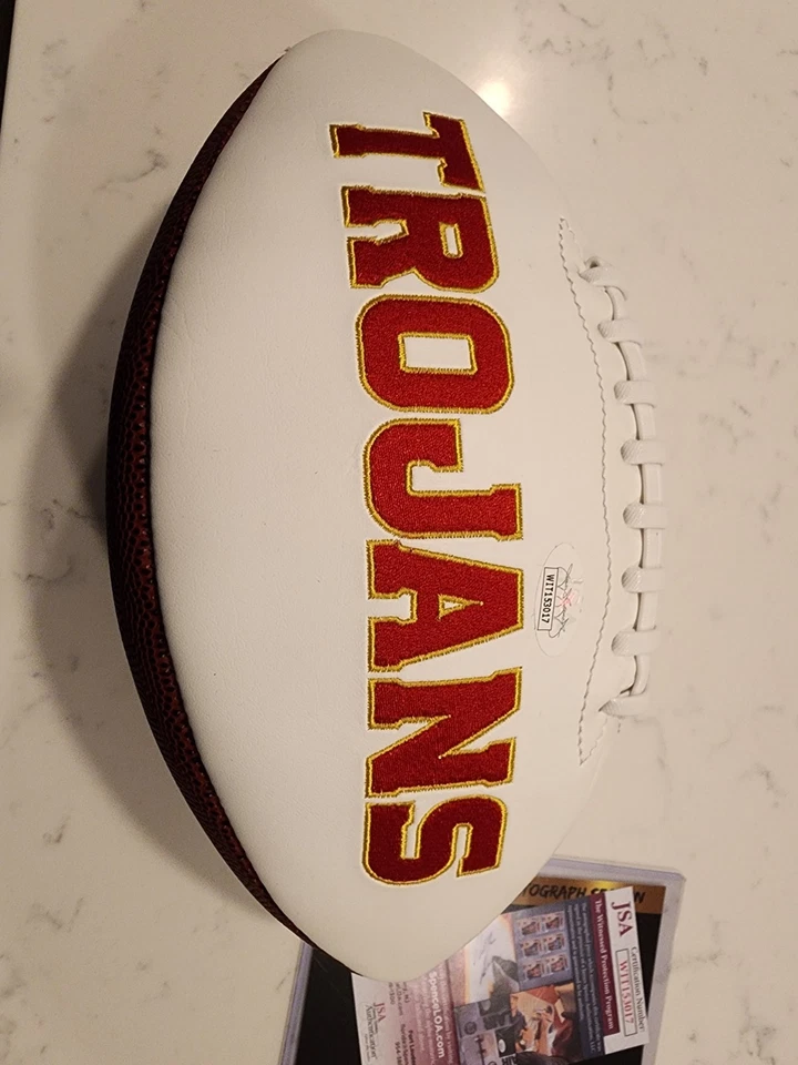 MATT LEINART SIGNED USC TROJANS WHITE LOGO FOOTBALL W/Inscriptions W/COA - Image 2 of 4