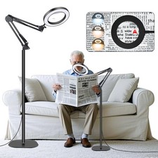 10X 30X Large Floor Magnifying Glass with Light and Stand, 72 LED Floor Magni...