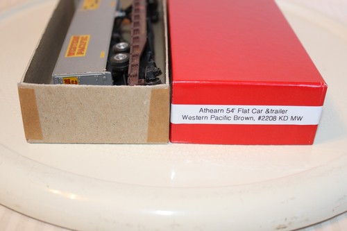 Athearn escala HO, 54' coche plano y remolque, Pacífico occidental, marrón, #2208, KD, MW | Zustand: Used
