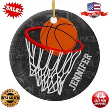 Personalized Chalkboard Basketball and Hoop Ceramic Ornament - USA FREE SHIP