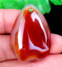 34x24x7mm Red Stripes Onyx Agate Teardrop Healing Pendant Bead AD68499