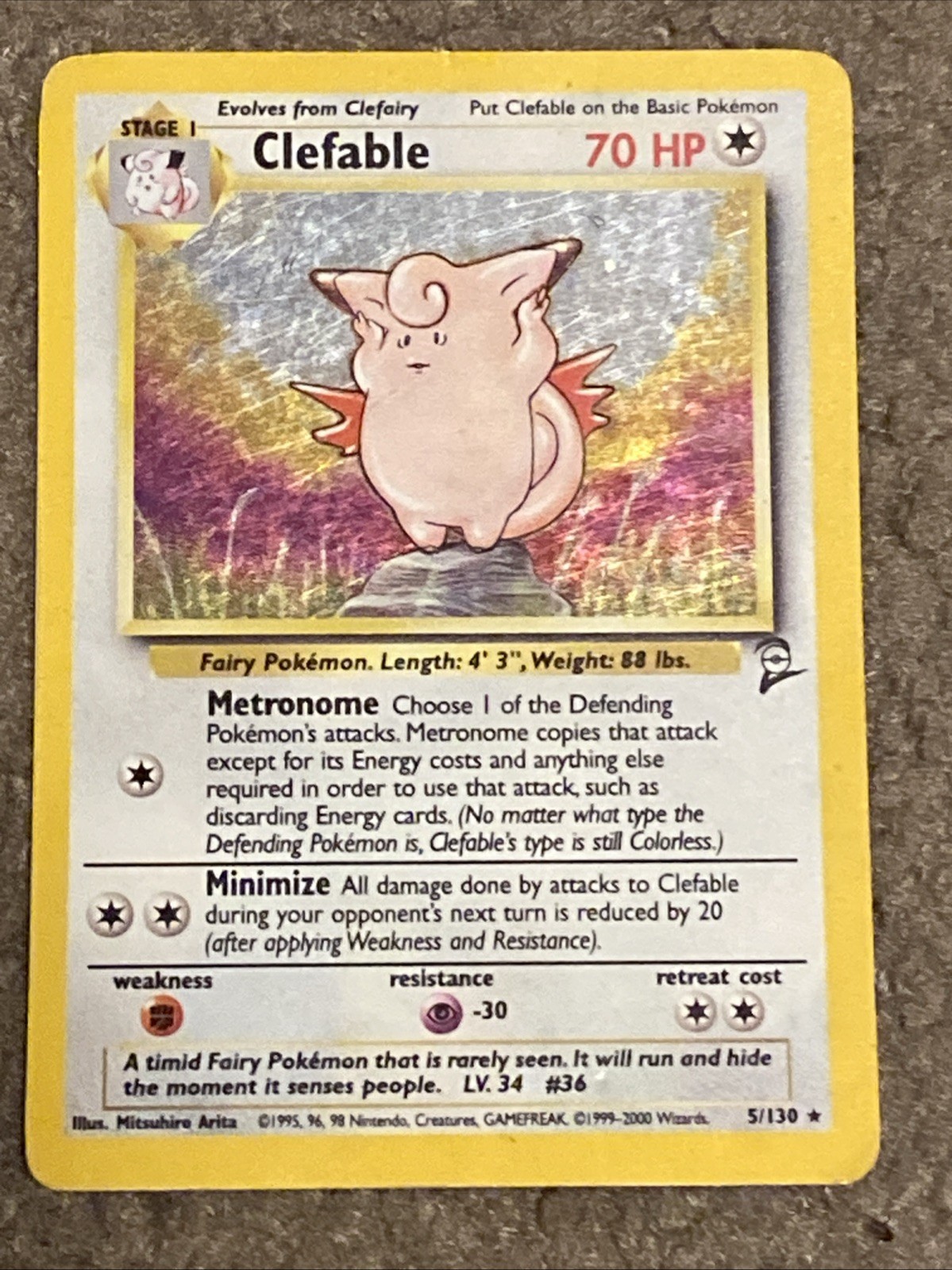 Pokémon Clefable Holo Rare 5/130 Vintage Base Set 2 Card