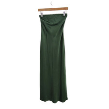 Quince Women 100% Washable Silk Strapless Midi Dress Forest Green XS