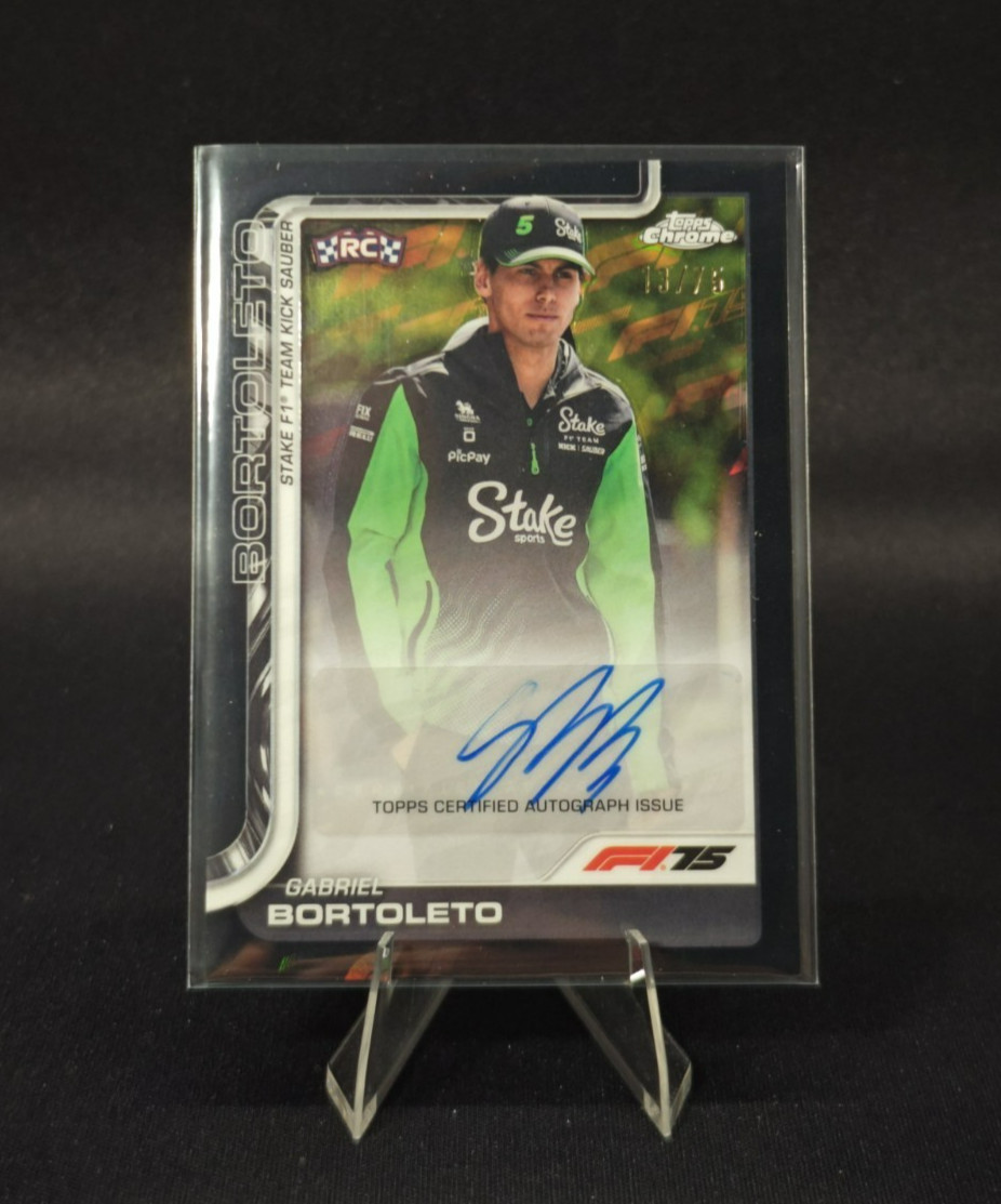 2025 TOPPS CHROME F1 GABRIEL BORTOLETO AUTOGRAPH 75TH ANNIVERSARY BLACK 13/75 RC