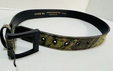 Vtg Camouflage Belt USA Made Waist Sz 30/32 Cotton Twill Bonded Leather Hunting