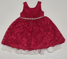 American Princess Dress Party Special Fancy Burgundy Wine Rhinestones Lace 2T