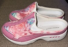 NEW EASY SPIRIT TravelTime Pink Leather/Fabric Mules Size 6W