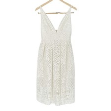 ASOS White Cream Lace V Neck Double Strap Banded Waist Midi Dress 6
