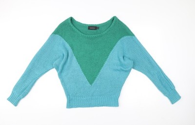 Nerzrosa Damen Blau Grün Pullover Pulli S Grobstrick U-Boot Ausschnitt