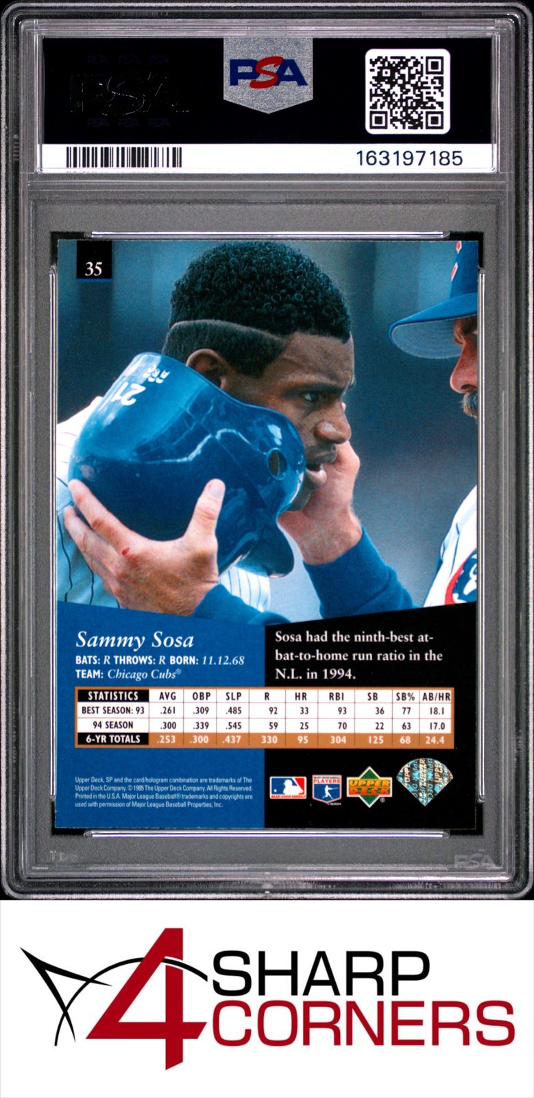 1995 SP #35 SAMMY SOSA CUBS POP 4 PSA 9 view 2