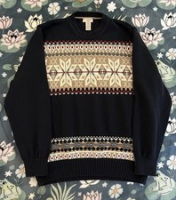 Vintage Dockers Knit Pullover Nordic Fair Isle Snowflake Sweater Navy Size XL