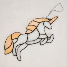 Stained Glass Unicorn Sun Catcher Ornament Peach White Whimsical Fantasy