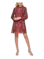 VINCE CAMUTO Womens Pink Tie Accordion Pleats Long Sleeve Short Dress Petites 4P