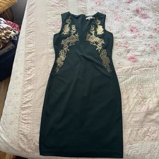 Calvin Klein Sheath Formal Dress Size 10 Dark Green/Gold Floral V-neck