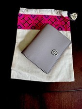 Tory Burch Gray Bifold Snap Wallet w/ Zip Pocket Logo Card Slots