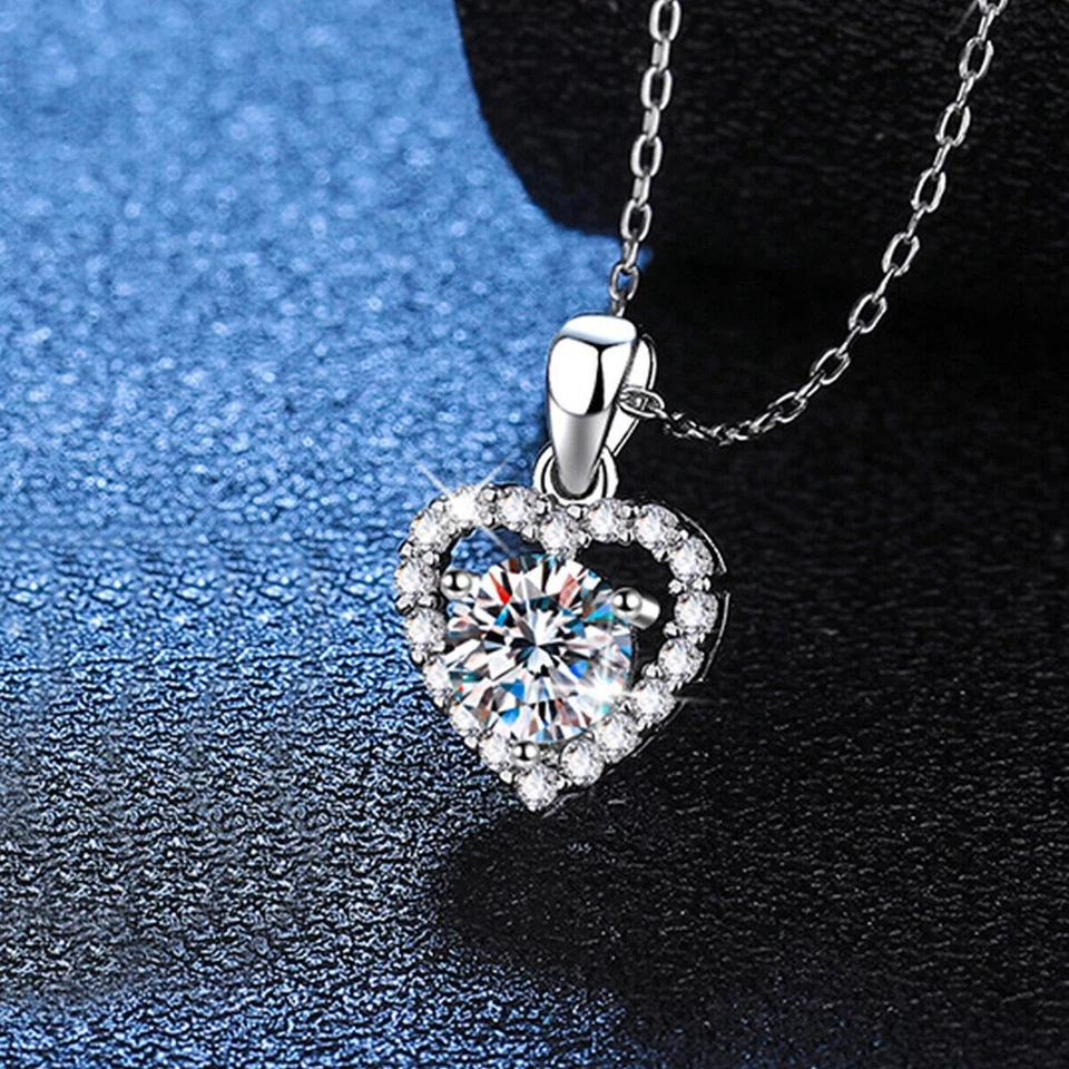 Collar Corazón Amor 1CT MOISSANITA Regalo para Mujer PLATA ESTERLINA 925 SÓLIDA 18" Foto 2 de 4