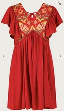 New MONSOON Size 24 ( XXL ) RED EMBROIDERED DRESS BNWT