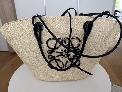 LOEWE Anagram Basket Bag Iraca Palme Kalbsleder Natural NEU