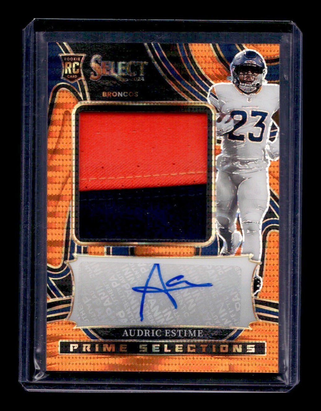 Audric Estime Panini Select Prime Selections Signature Relics #PSPSAEE Neon Orange Pulsar