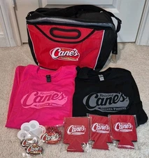 Raising Cane's Soft Insulated Tote + 2 Large T-Shirts Black Pink + Miscellaneous