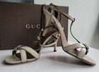 Gucci Women’s Beige Logo Leather Strappy Ankle Strap Buckle Heels 7.5 — photo 2