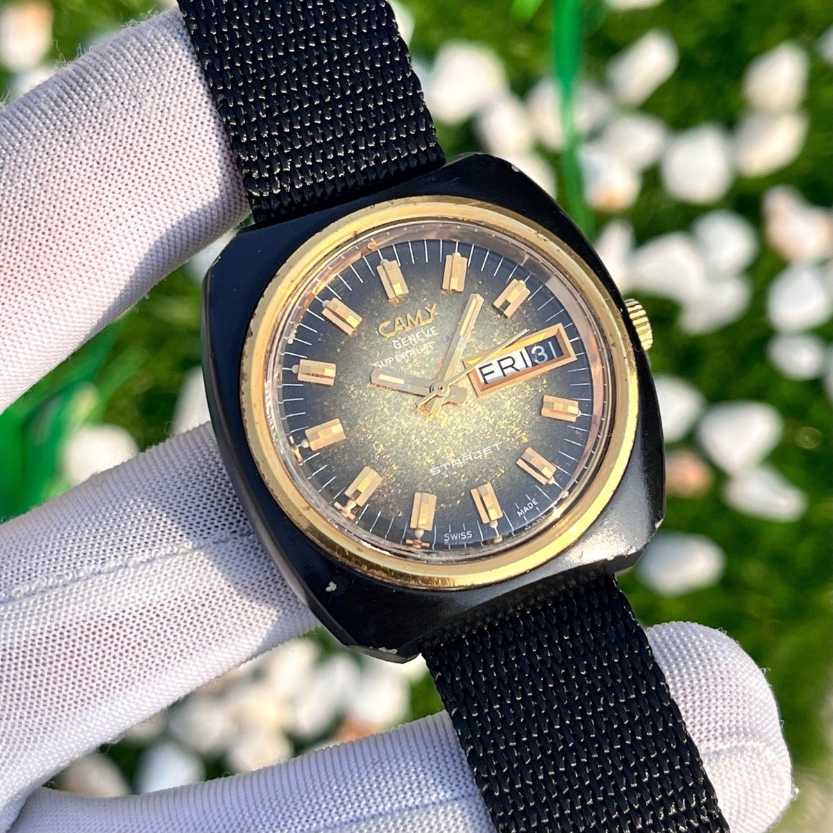 Vintage Camy Geneve Super-Automatic Starjet Glitter Dial Swiss
