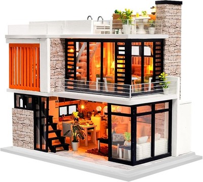 Spilay Dollhouse Miniature with Furniture,DIY Kit Mini Modern Villa Model with M