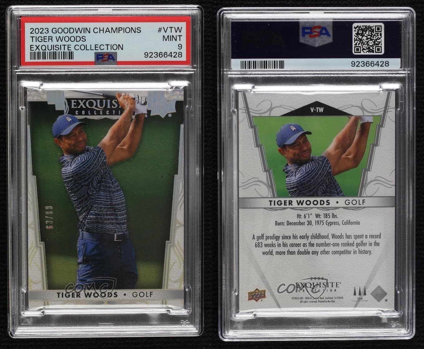2023 Goodwin Champions Exquisite Collection 63/99 Tiger Woods PSA 9 MINT 01jo view 3