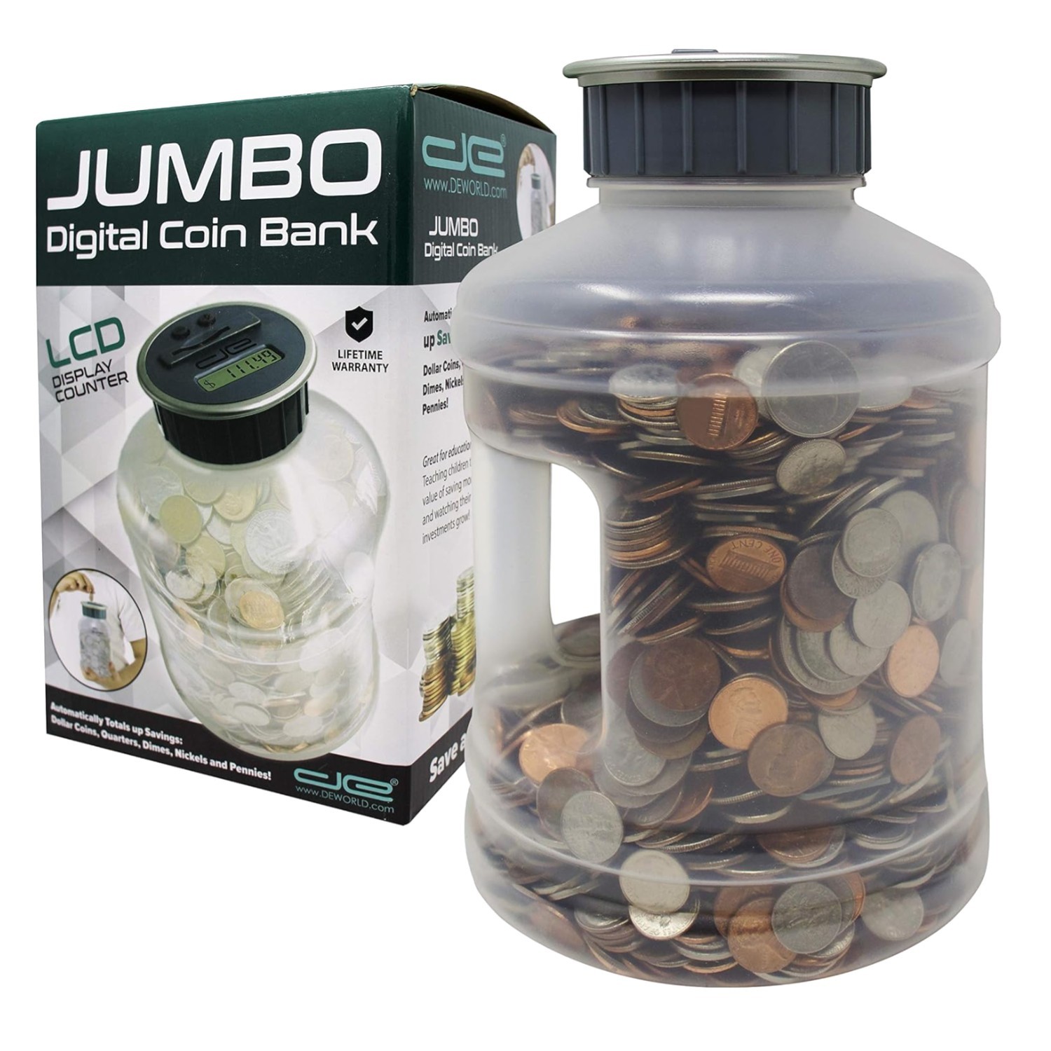 Durable jumbo coin bank with digital display - perfect for teaching kids to save
