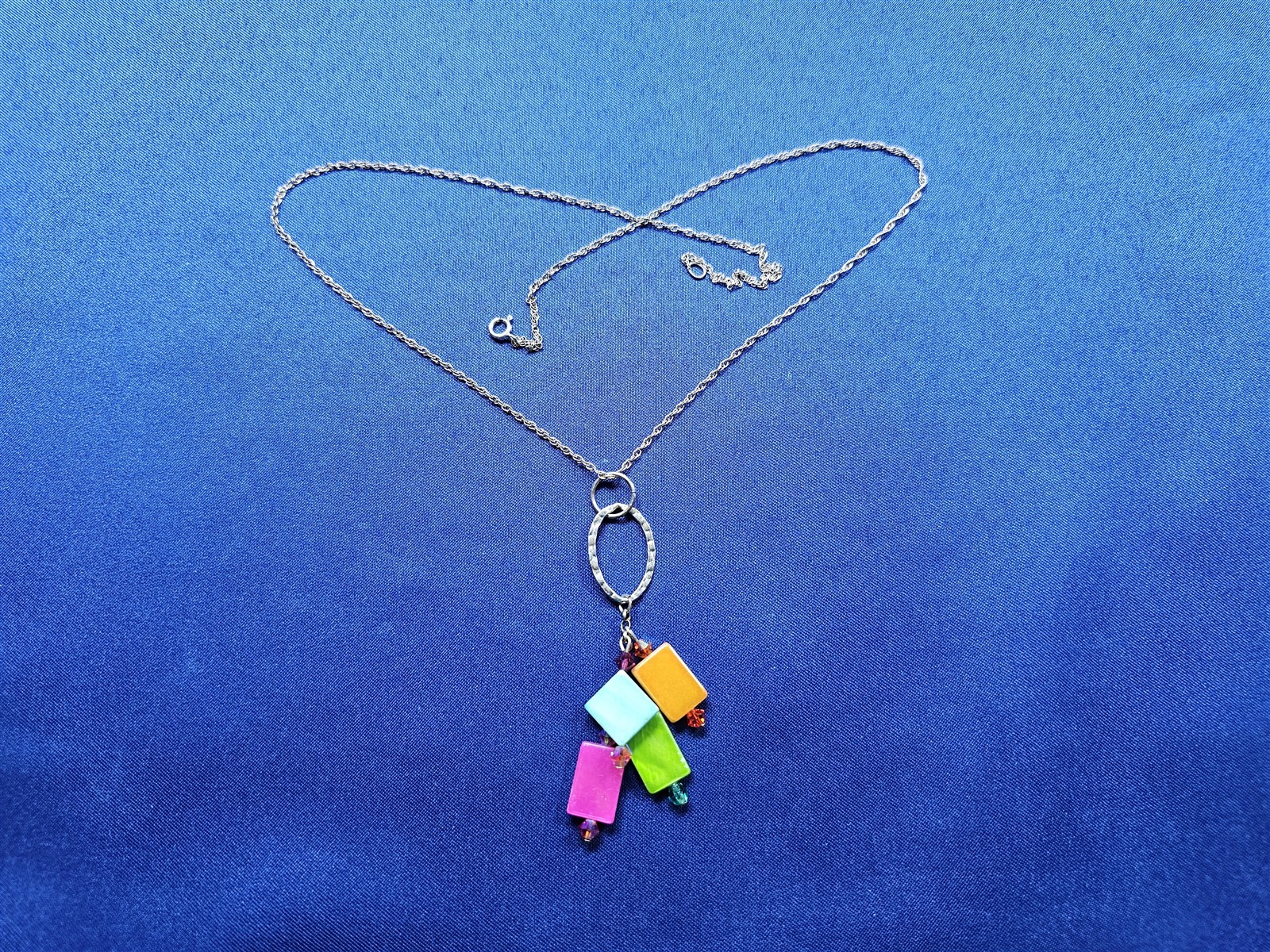 Grandma Grabe's Beautiful Vintage 925 Sterling Silver Glass Mosaic 7G Necklace