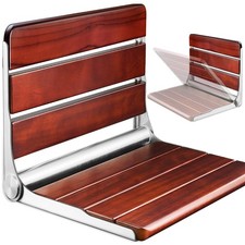 18.4" Folding Teak Shower Seat Wall Mounted Fold Down Chair Stainless Steel