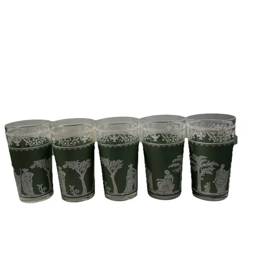 Wedgwood Jasperware Jeanette Glasses 5 Inch Green Hellenic Drinking Set Of 5