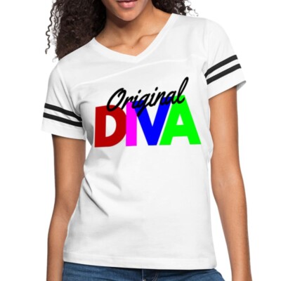 Womens Graphic Vintage Sport T-shirt - Original Diva Colorful Illustration