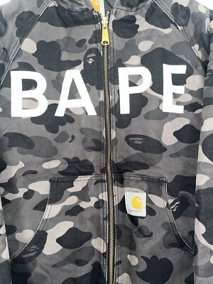 BAPE x Carhartt Black Camo Hooded Jacket FW06 Size Small BAPE x Carhartt Black Camo Hooded Jacket FW06 Size Small