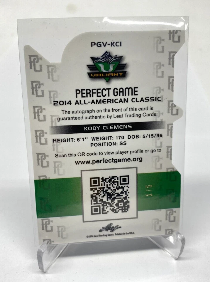 2014 Kody Clemens Leaf Perfect Game Die Cut Auto #1/5 Phillies New Star Roger - Image 2 of 2