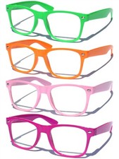 CLEAR LENS GLASSES NERD GEEK Classic Retro 80's Style Green Orange Pink White