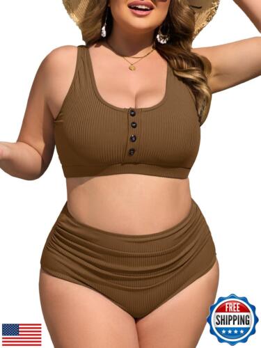 Summer Mae Plus Size Women Ribbed Bikini Set Two Piece High Waist Swimsuit Sc