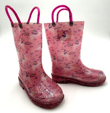 Girl's Pink Glitter Unicorn Waterproof Light Up Rain Boots- sz 7/8 - NWOT