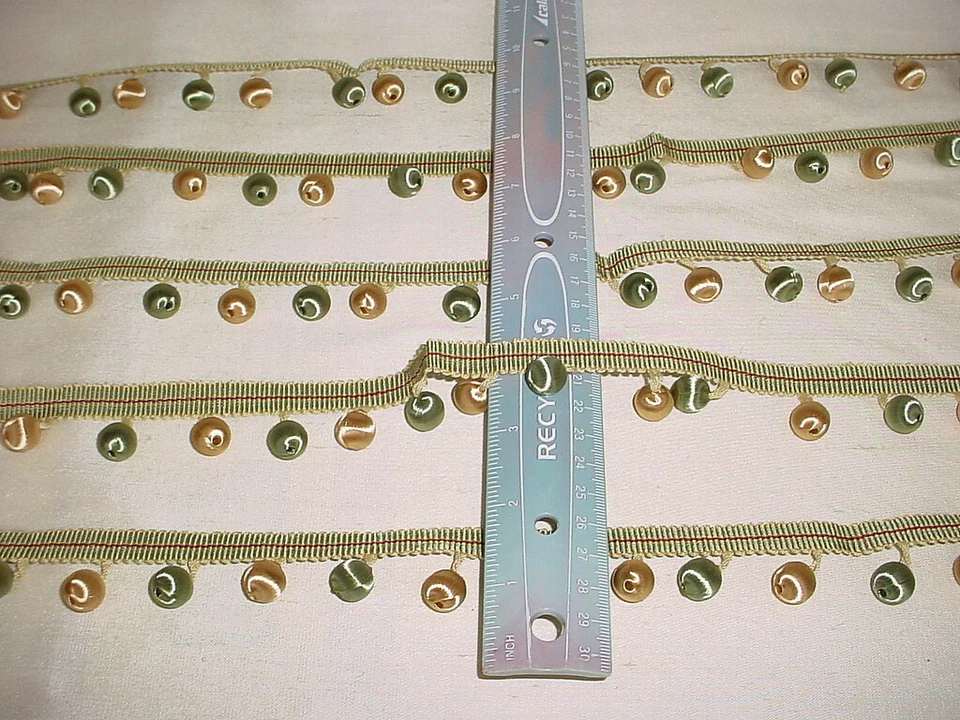 13-1/2 KRAVET COUTURE SATIN BEADED FRINGE IN JEWEL GREEN GOLD TASSEL TRIM - Image 3 of 3