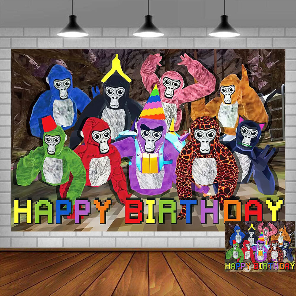 Gorilla Tag Birthday Backdrop Party Supplies Banner Cartoon Background 5x3ft