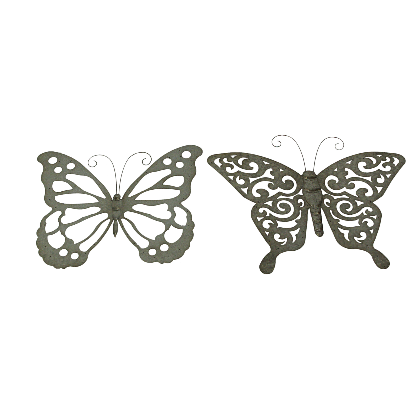 Galvanized Finish Metal Art Butterfly Wall Hangings Indoor Outdoor Set of 2