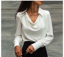 Blusa de vestir blanca para mujer manga larga nueva