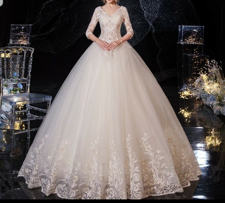 UK White/ivory Champagne Half Sleeve Floor Length A Line Wedding Dress Size 6-22 | eBay UK White/ivory Champagne Half Sleeve Floor Length A Line Wedding Dress Size 6-22 | eBay