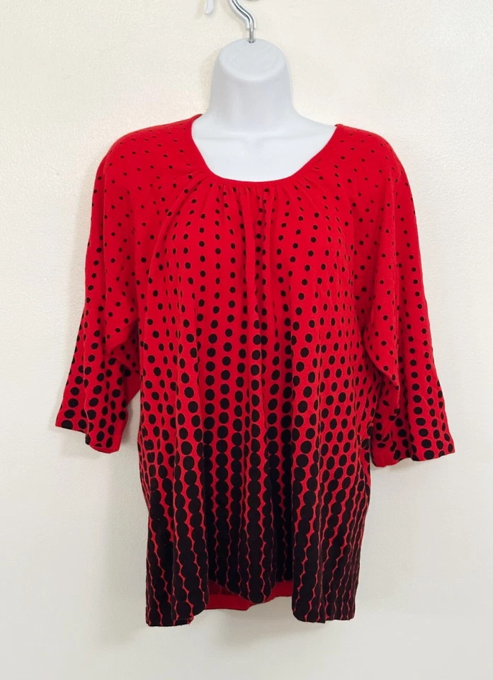 Винтажный женщин в горошек туника верхний XL свитер красный черный богемное Artsy карьера офиса Y2K - Изображение 4 из 4