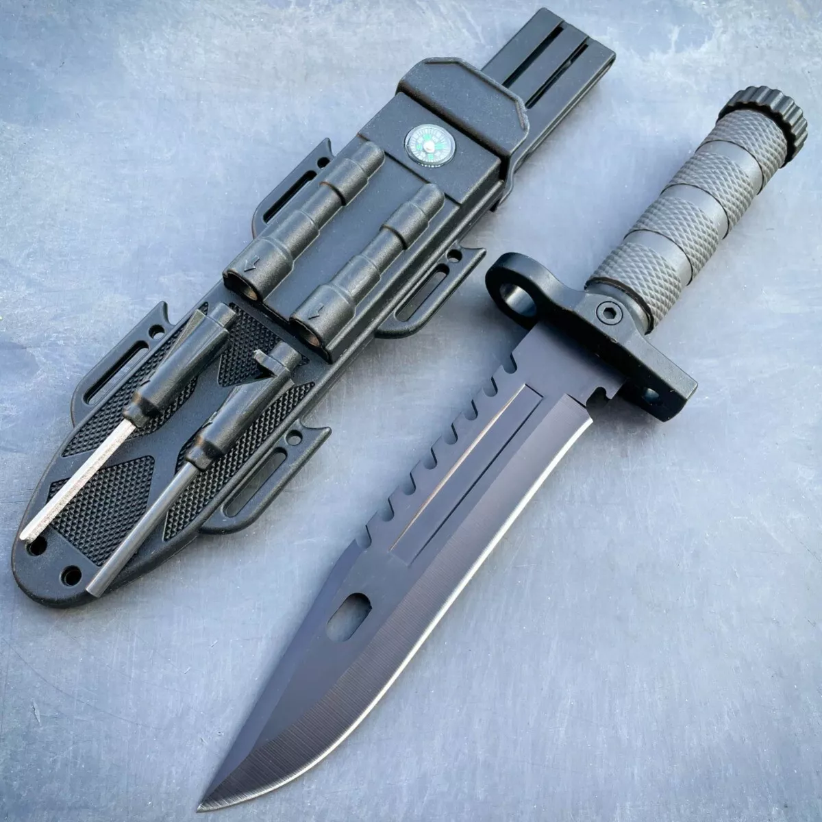 11 Black Survival II Knife With Blade Sharpener, Fire Starter & Sheath