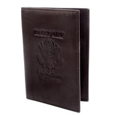 Brown Cowhide Leather USA Passport Cover Travel Card Case Wallet