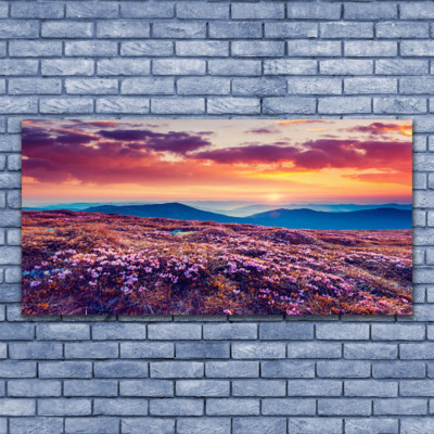 Tableau Acrylique Paysage Montagne Fleurs - 125x50 Cm - Impression Moderne Sur Verre Acrylique