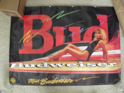 Vintage 1991 Girly Pinup Wall Poster Miss Budweiser Beer 20x28