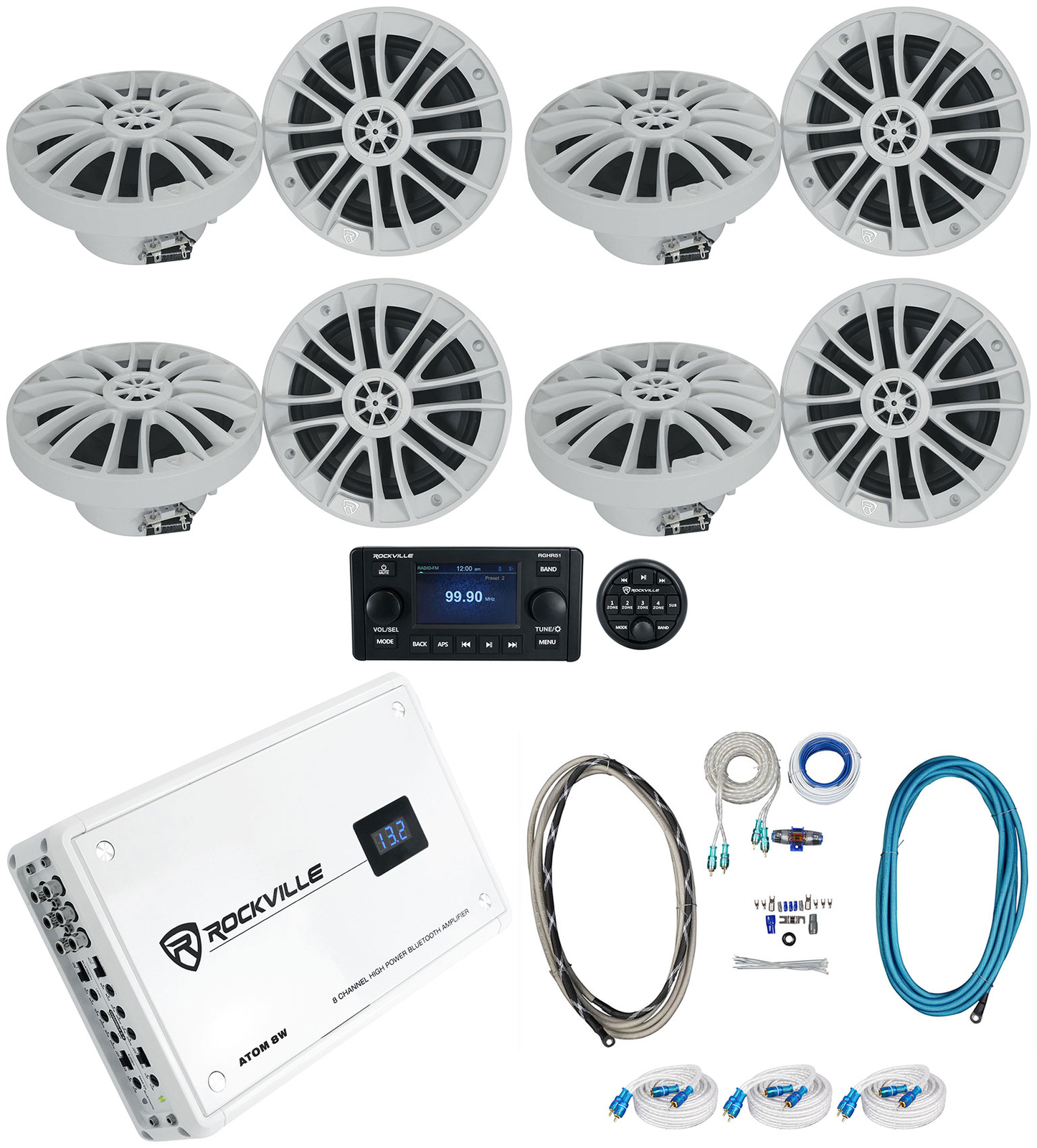 8 Rockville RM-PREMIUM-65 WHITE 65 Акустических систем для морских судов мощностью 600 Вт Усилительресивер